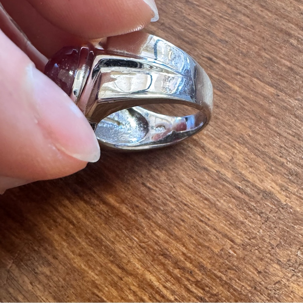 Geometric watermelon tourmaline, sterling silver 925 wide band, 6.5, weight 9.96 - Picture 9 of 9